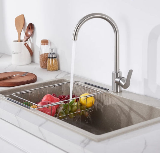 Kitchen Sink Mixer Tap Mono Lever Chrome Swivel Spout Faucet Stainless Steel Tap