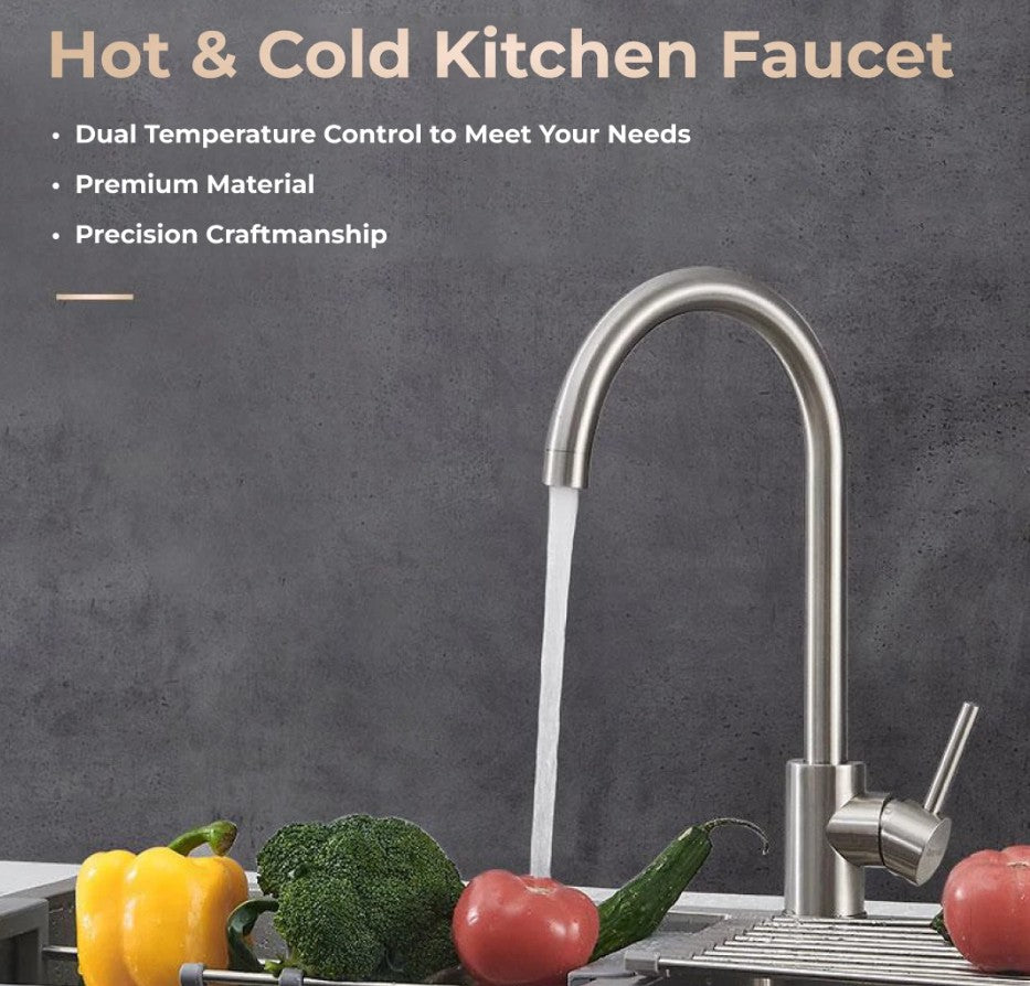 Kitchen Sink Mixer Tap Mono Lever Chrome Swivel Spout Faucet Stainless Steel Tap