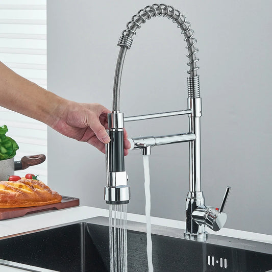 Modern Mono Pull Out Twin Kitchen Mixer Tap Sink Dual Spout Spray Single Lever