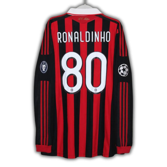 Ronaldinho #80 AC Milan 2009/2010 Champions Home Jersey League Long Sleeve