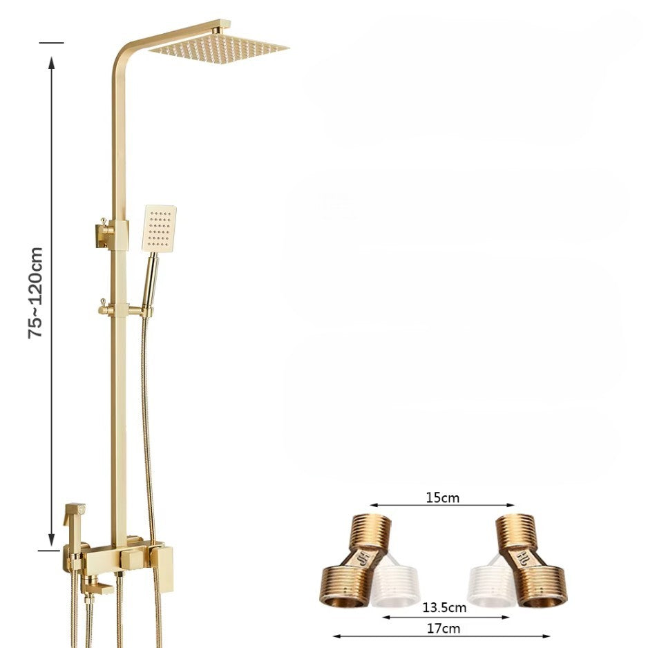 Luxury Brushed Gold Bathroom Rain Shower System – Premium Brass Rainfall Faucet Set with Bidet