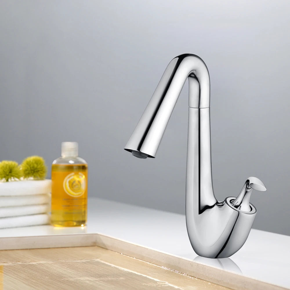 Elegant Swan Design Bathroom Faucet – Rotating Matte Black & Rose Gold Mixer Tap