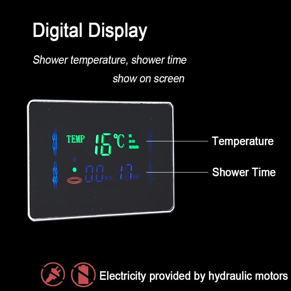 Luxury LED Shower Panel Tower System with Digital Display, Rainfall Waterfall & SPA Massage Jets