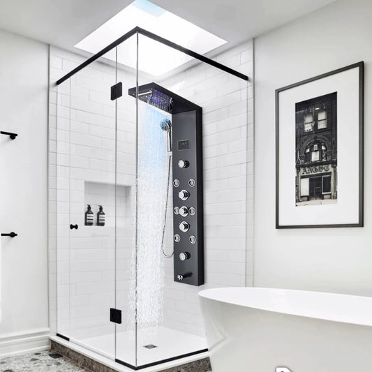 Luxury LED Shower Panel Tower System with Digital Display, Rainfall Waterfall & SPA Massage Jets