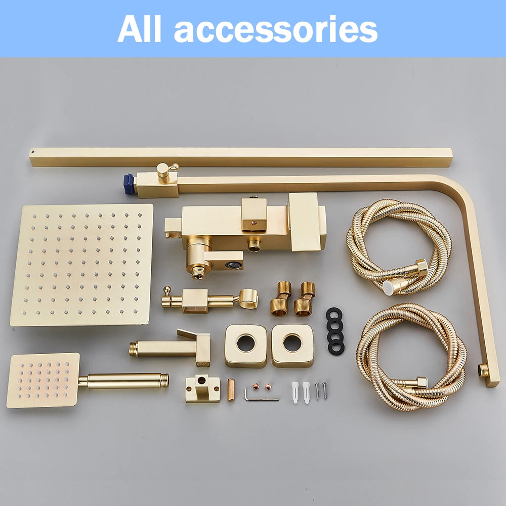 Luxury Brushed Gold Bathroom Rain Shower System – Premium Brass Rainfall Faucet Set with Bidet