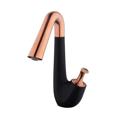Elegant Swan Design Bathroom Faucet – Rotating Matte Black & Rose Gold Mixer Tap