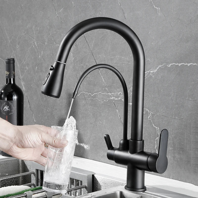 Touch & Manual Kitchen Faucet with Pull-Out Sprayer – Dual Handle Hot & Cold Mixer, Deck Mounted Sink Tap