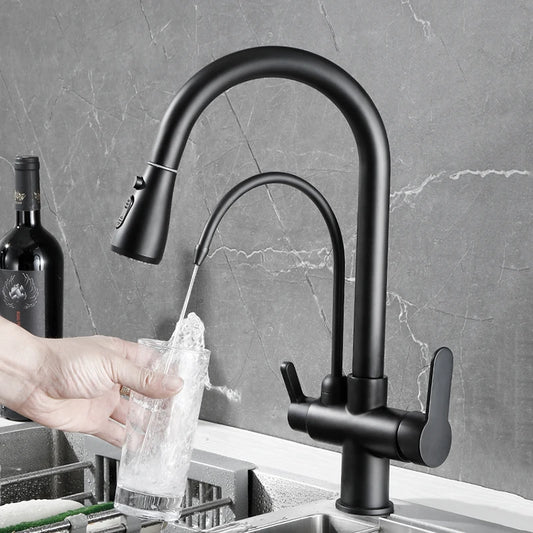 Touch & Manual Kitchen Faucet with Pull-Out Sprayer – Dual Handle Hot & Cold Mixer, Deck Mounted Sink Tap