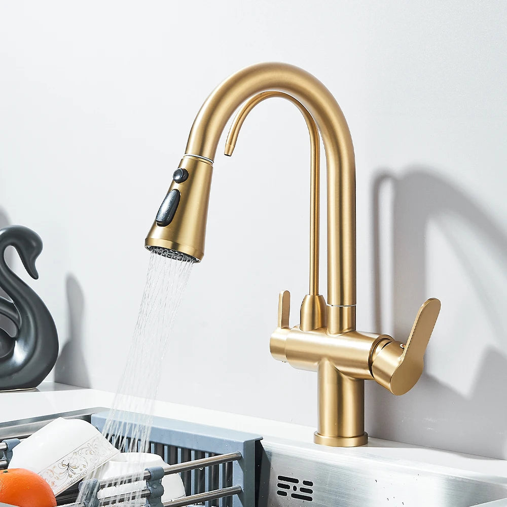 Touch & Manual Kitchen Faucet with Pull-Out Sprayer – Dual Handle Hot & Cold Mixer, Deck Mounted Sink Tap