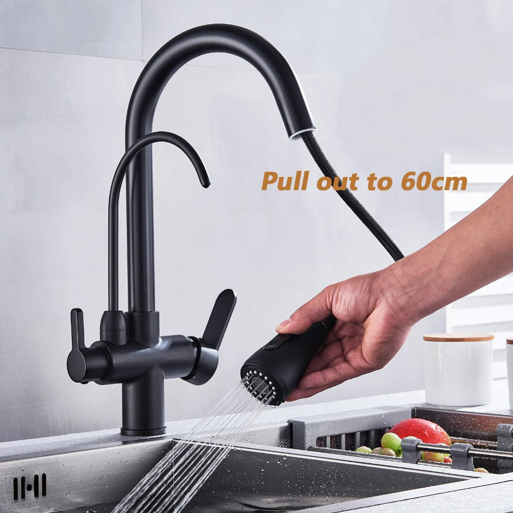 Touch & Manual Kitchen Faucet with Pull-Out Sprayer – Dual Handle Hot & Cold Mixer, Deck Mounted Sink Tap