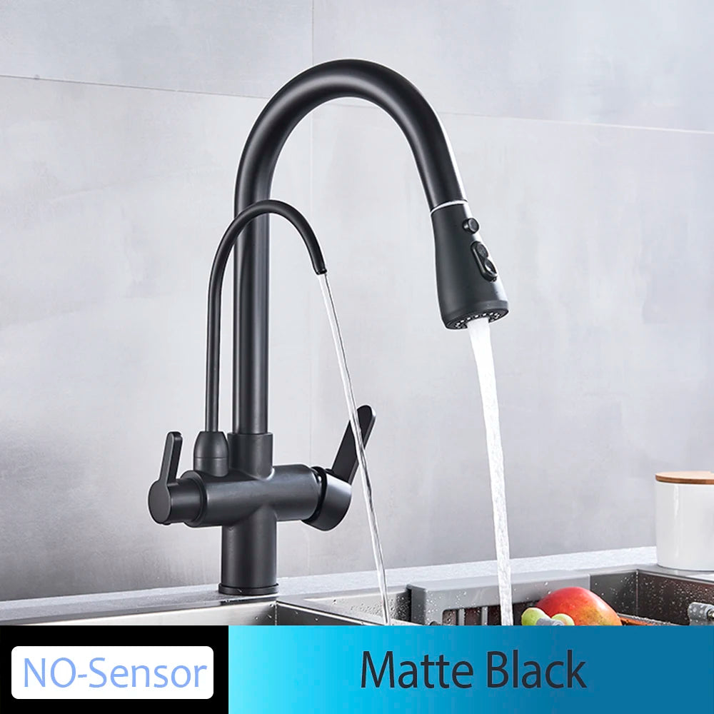 Touch & Manual Kitchen Faucet with Pull-Out Sprayer – Dual Handle Hot & Cold Mixer, Deck Mounted Sink Tap