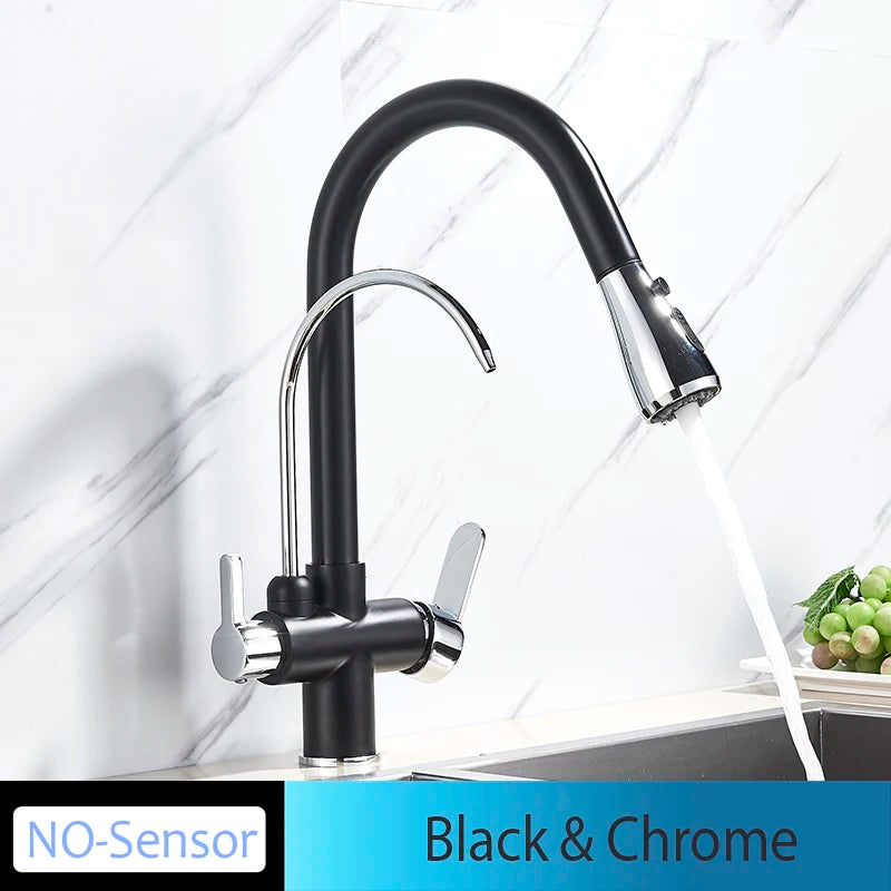 Touch & Manual Kitchen Faucet with Pull-Out Sprayer – Dual Handle Hot & Cold Mixer, Deck Mounted Sink Tap
