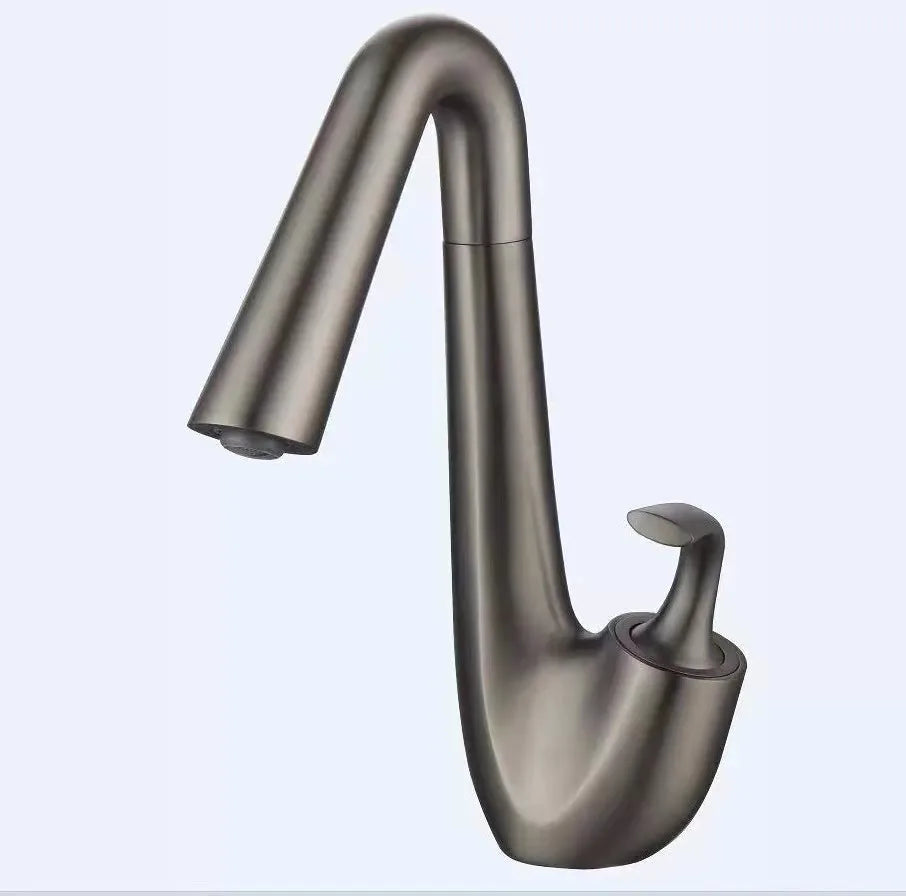 Elegant Swan Design Bathroom Faucet – Rotating Matte Black & Rose Gold Mixer Tap