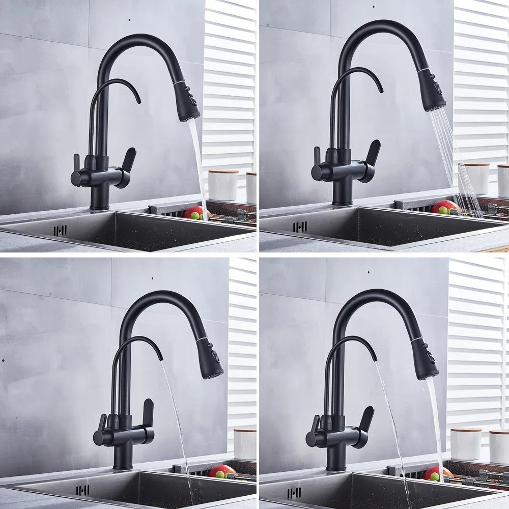 Touch & Manual Kitchen Faucet with Pull-Out Sprayer – Dual Handle Hot & Cold Mixer, Deck Mounted Sink Tap
