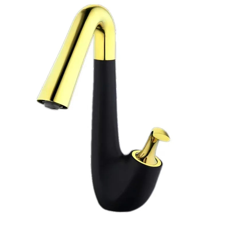Elegant Swan Design Bathroom Faucet – Rotating Matte Black & Rose Gold Mixer Tap