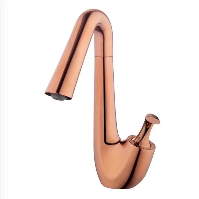 Elegant Swan Design Bathroom Faucet – Rotating Matte Black & Rose Gold Mixer Tap