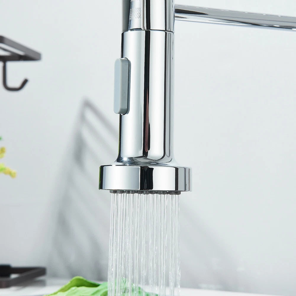Modern Mono Pull Out Twin Kitchen Mixer Tap Sink Dual Spout Spray Single Lever