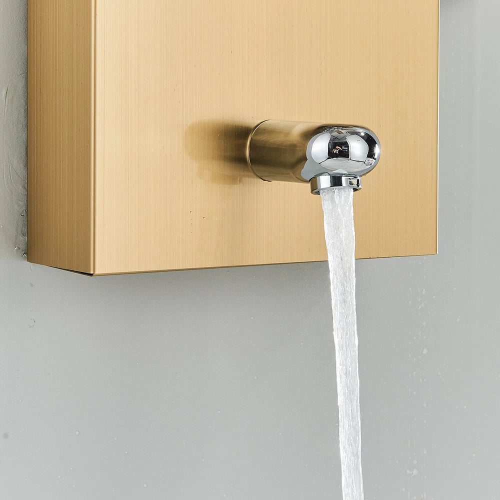 Gold LED Shower Panel Column Tower Bathroom Mixer Waterfall Massage Body Jets
