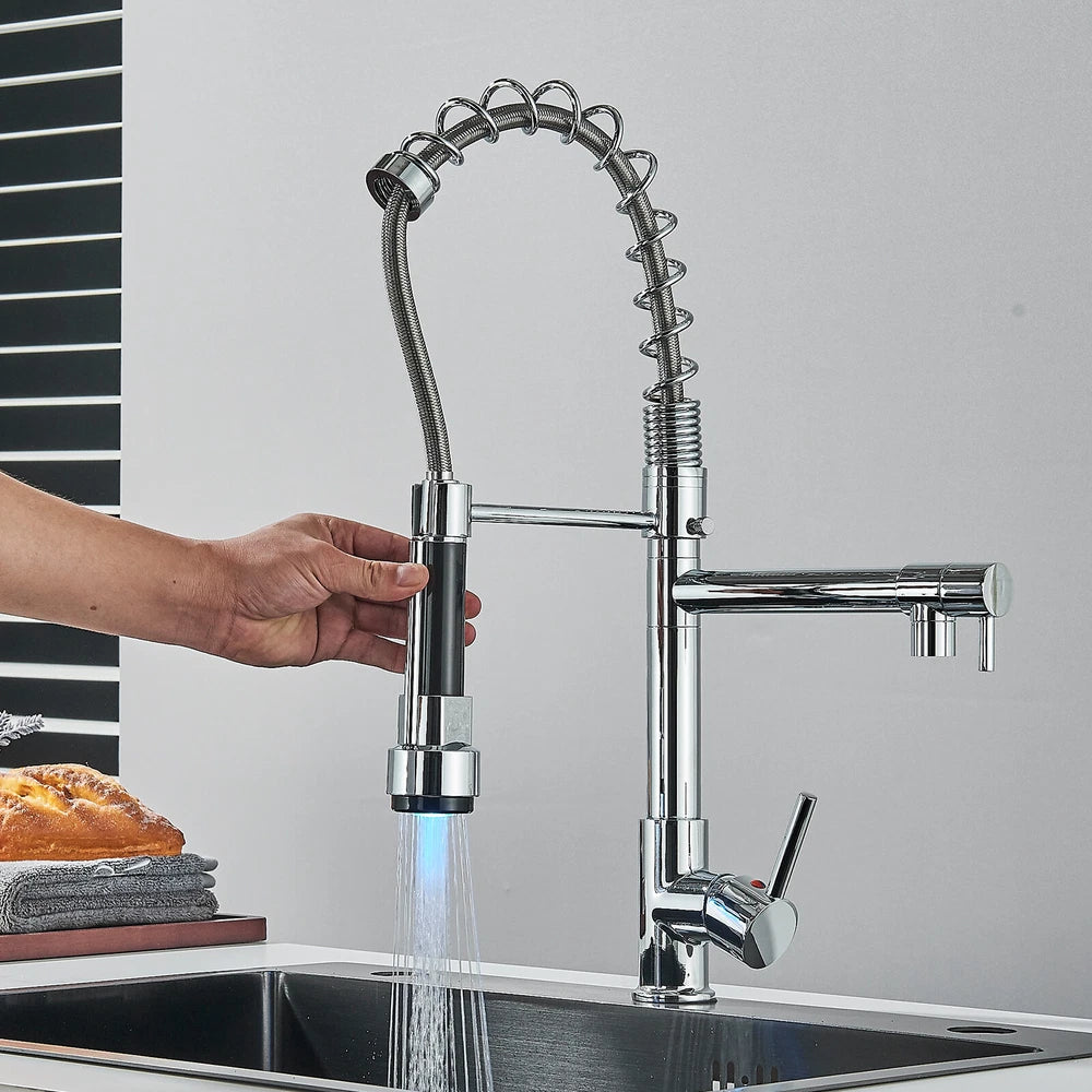 Modern Mono Pull Out Twin Kitchen Mixer Tap Sink Dual Spout Spray Single Lever