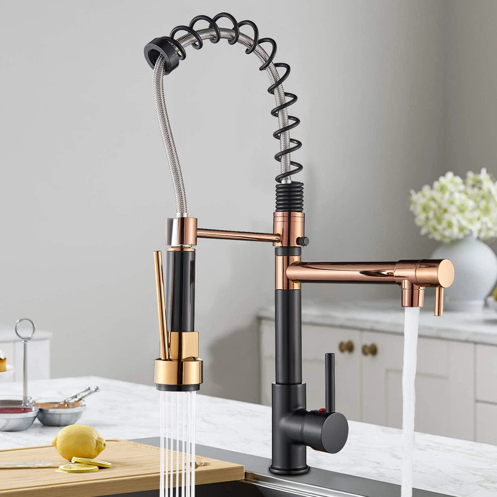 Modern Mono Pull Out Twin Kitchen Mixer Tap Sink Dual Spout Spray Single Lever