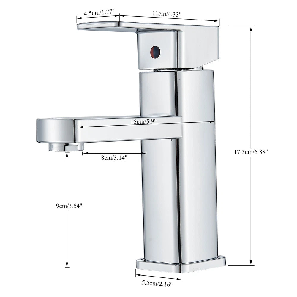 Chrome Bathroom Sink Mixer Tap Waterfall Mono Square Modern Basin Faucet + Waste