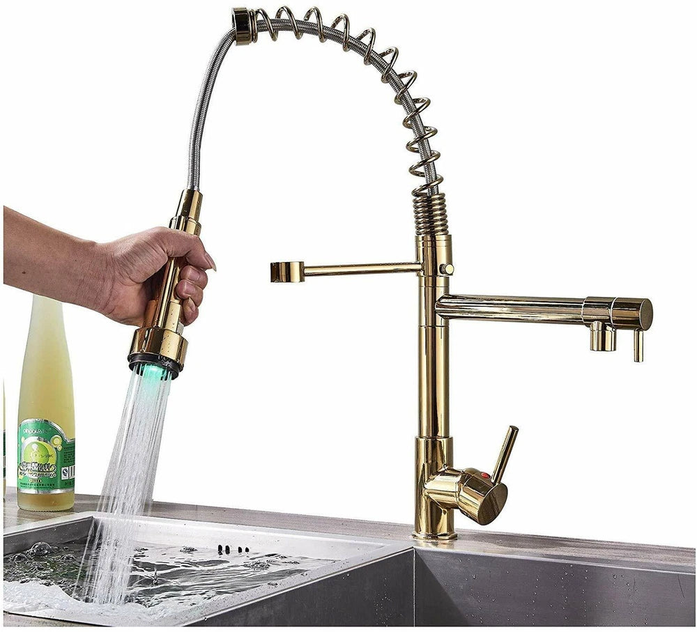 Modern Mono Pull Out Twin Kitchen Mixer Tap Sink Dual Spout Spray Single Lever