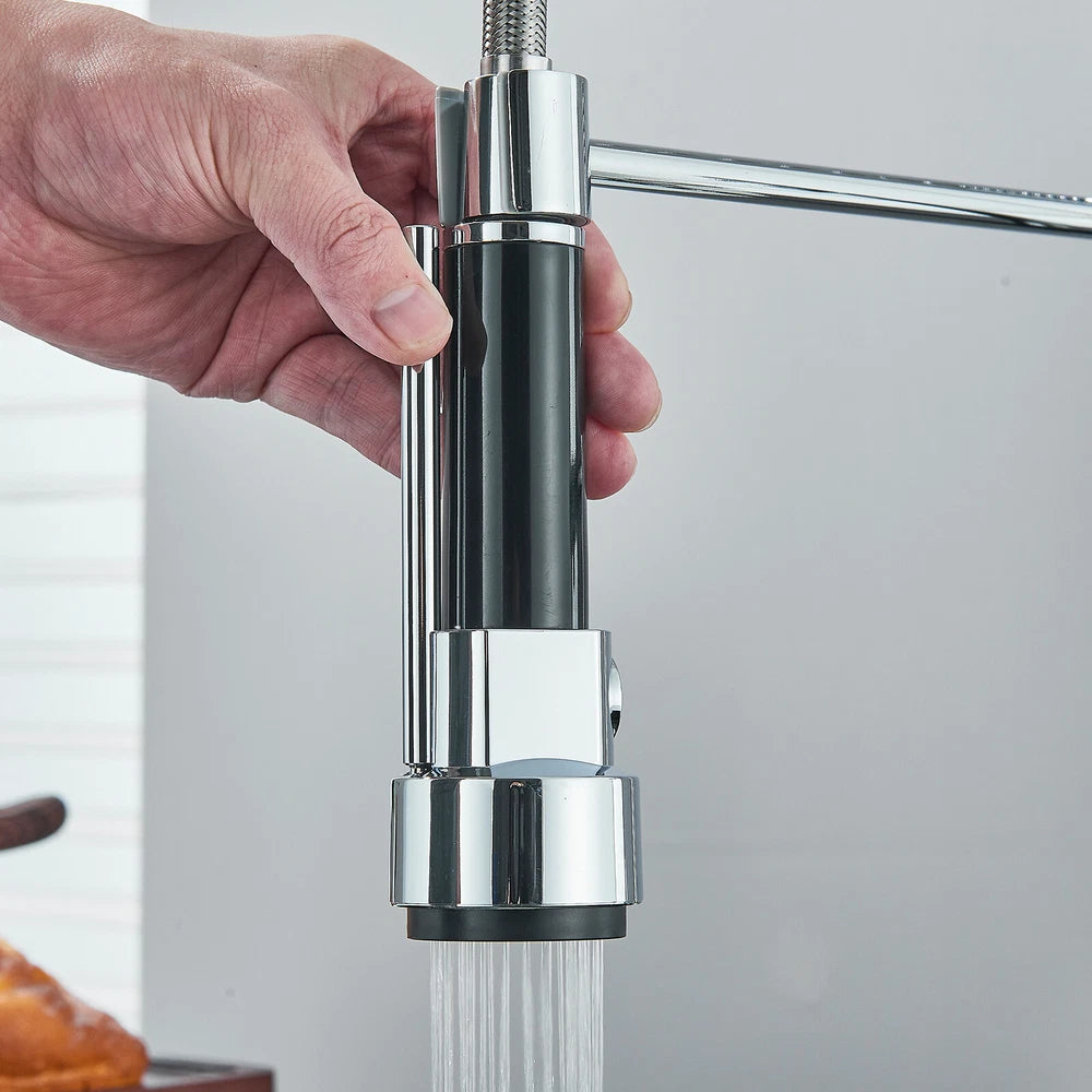 Modern Mono Pull Out Twin Kitchen Mixer Tap Sink Dual Spout Spray Single Lever