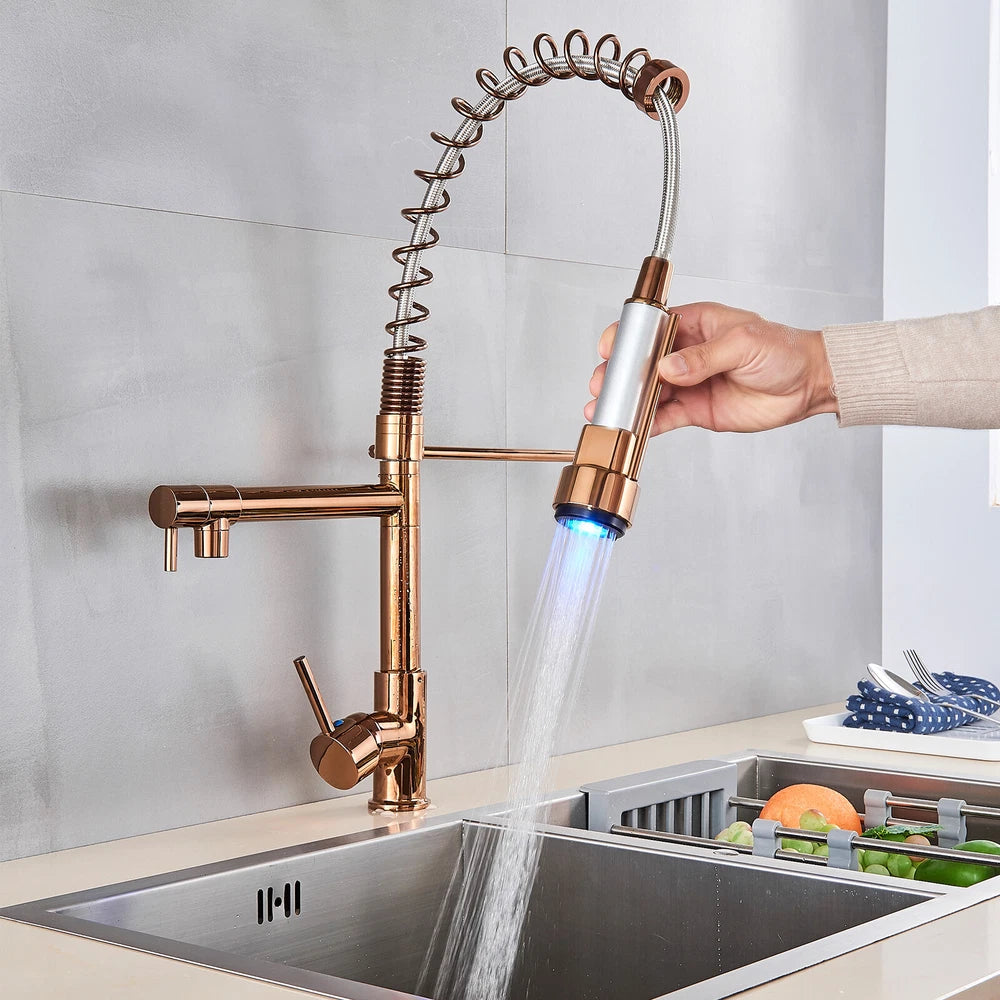 Modern Mono Pull Out Twin Kitchen Mixer Tap Sink Dual Spout Spray Single Lever