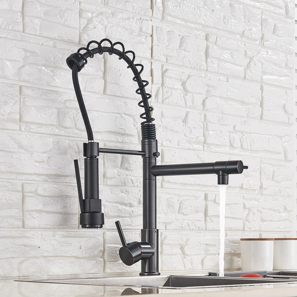 Modern Mono Pull Out Twin Kitchen Mixer Tap Sink Dual Spout Spray Single Lever