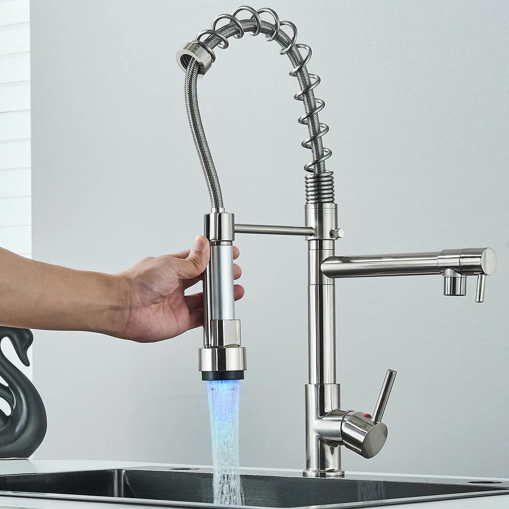 Modern Mono Pull Out Twin Kitchen Mixer Tap Sink Dual Spout Spray Single Lever