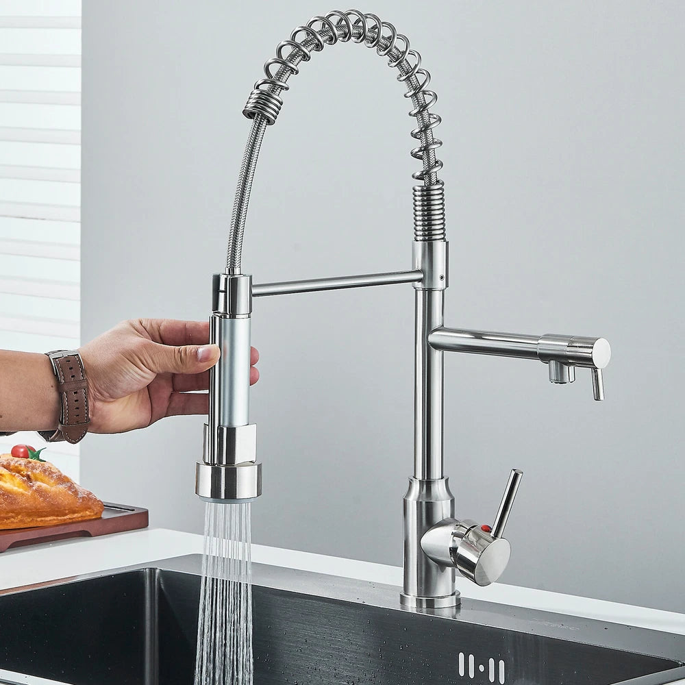 Modern Mono Pull Out Twin Kitchen Mixer Tap Sink Dual Spout Spray Single Lever