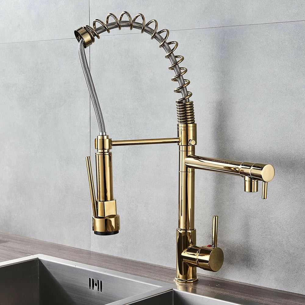 Modern Mono Pull Out Twin Kitchen Mixer Tap Sink Dual Spout Spray Single Lever