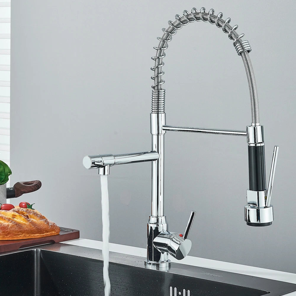 Modern Mono Pull Out Twin Kitchen Mixer Tap Sink Dual Spout Spray Single Lever