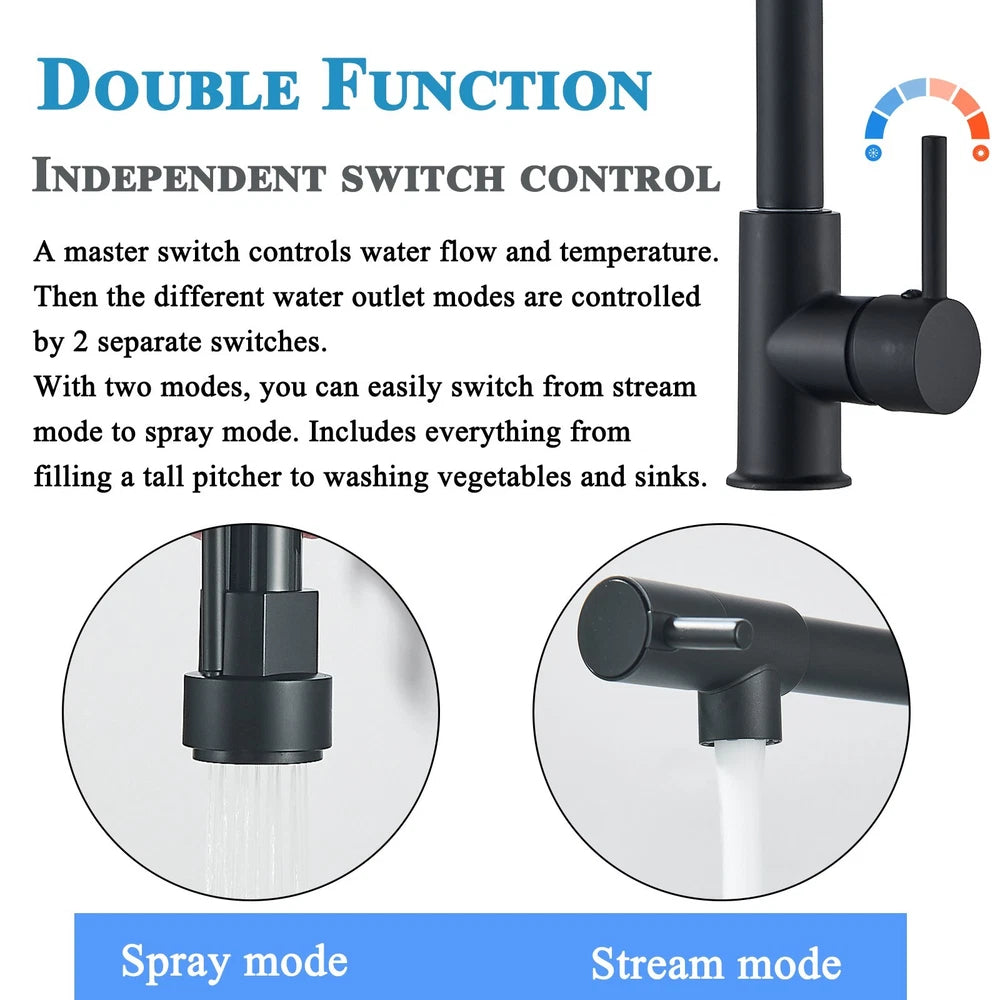 Modern Mono Pull Out Twin Kitchen Mixer Tap Sink Dual Spout Spray Single Lever