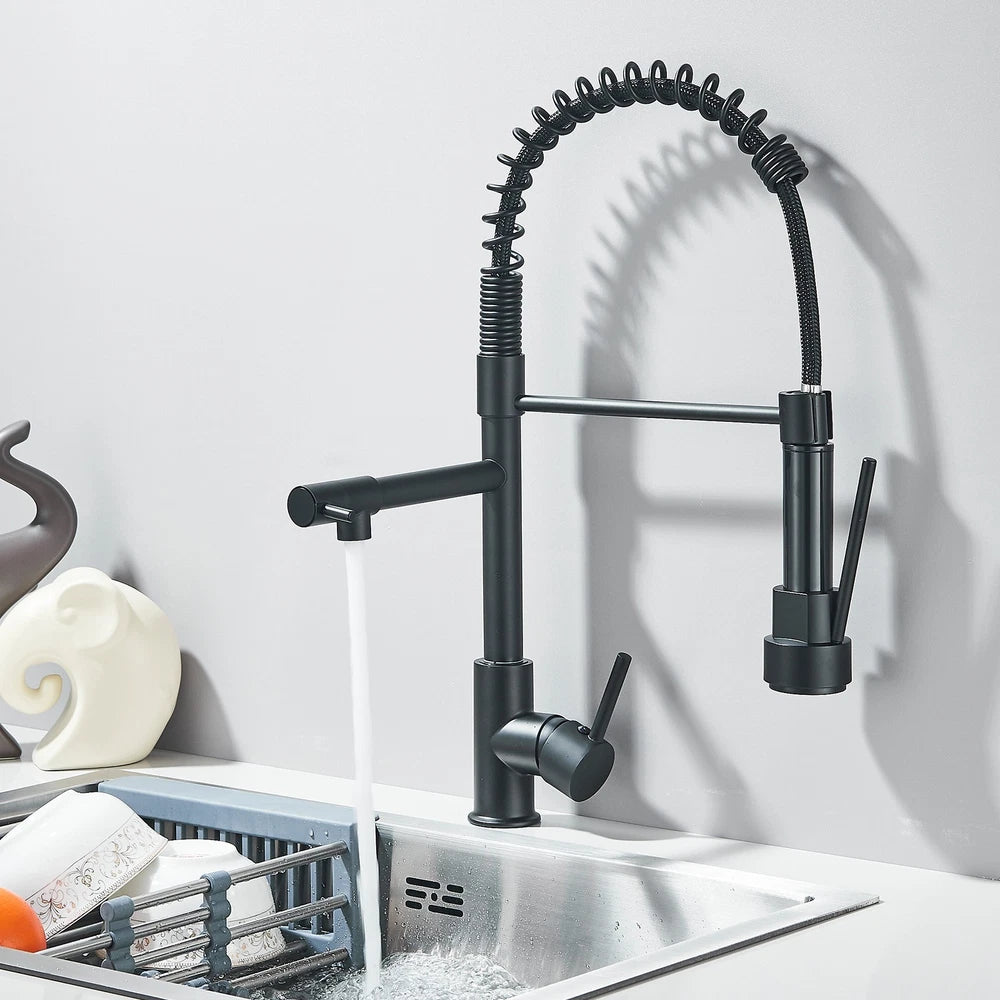 Modern Mono Pull Out Twin Kitchen Mixer Tap Sink Dual Spout Spray Single Lever