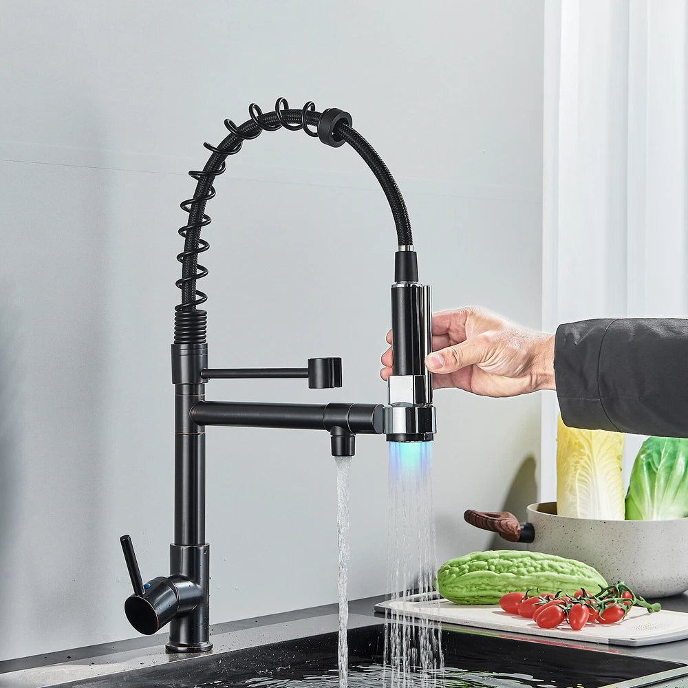 Modern Mono Pull Out Twin Kitchen Mixer Tap Sink Dual Spout Spray Single Lever