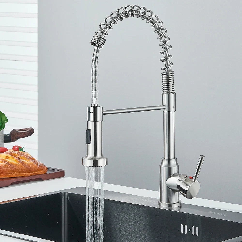 Modern Mono Pull Out Twin Kitchen Mixer Tap Sink Dual Spout Spray Single Lever
