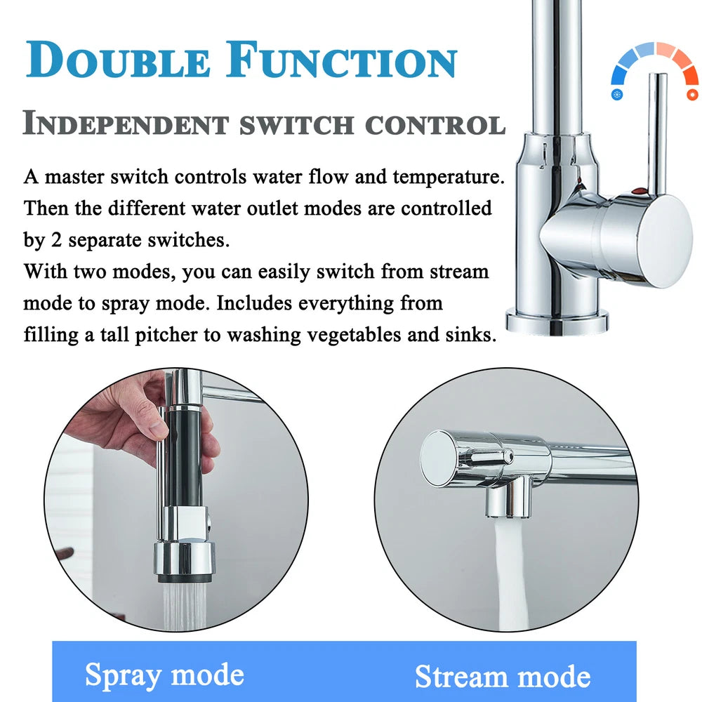 Modern Mono Pull Out Twin Kitchen Mixer Tap Sink Dual Spout Spray Single Lever