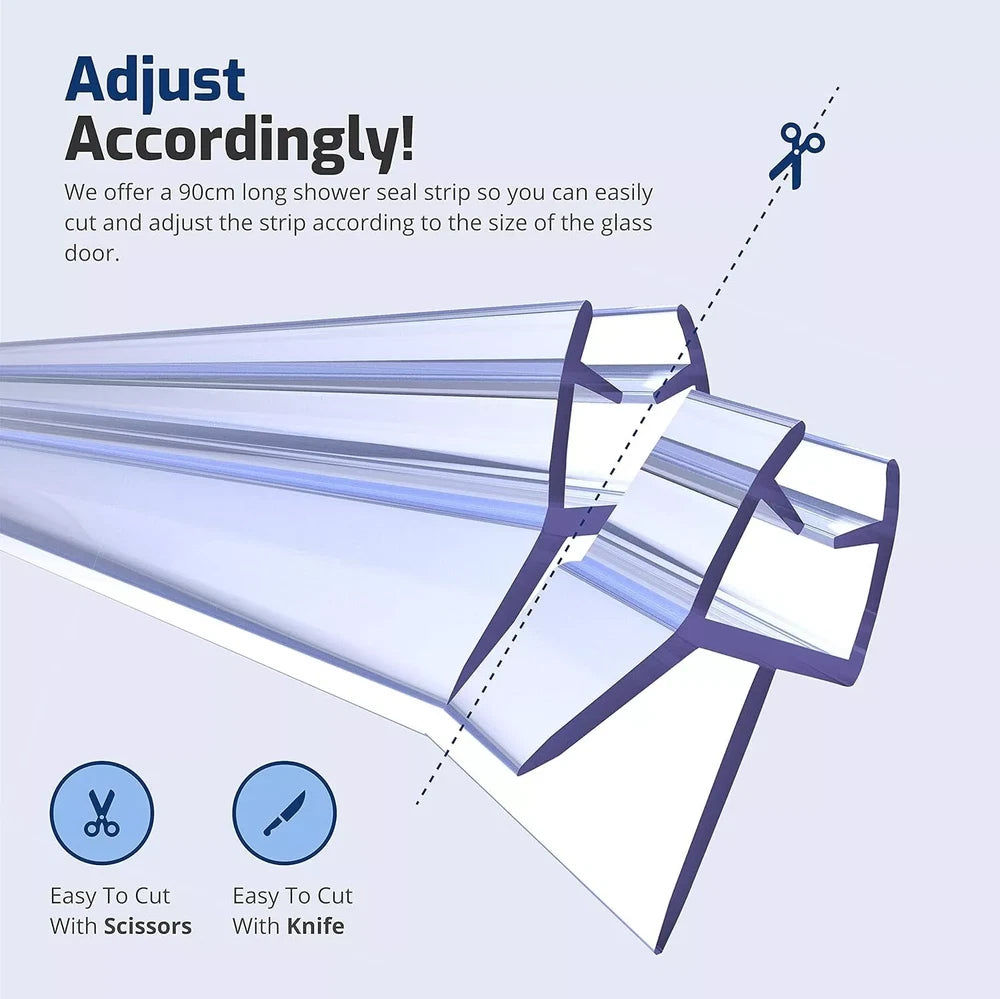 Shower Screen Seal Strip | For 4-6mm Glass | Up to 20mm Gap | Bath Door 90cm