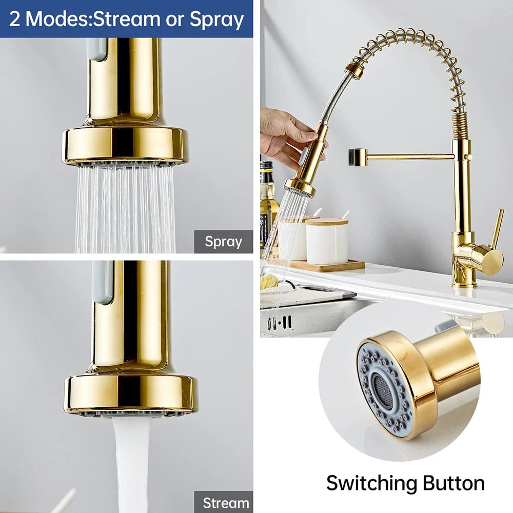 Modern Mono Pull Out Twin Kitchen Mixer Tap Sink Dual Spout Spray Single Lever