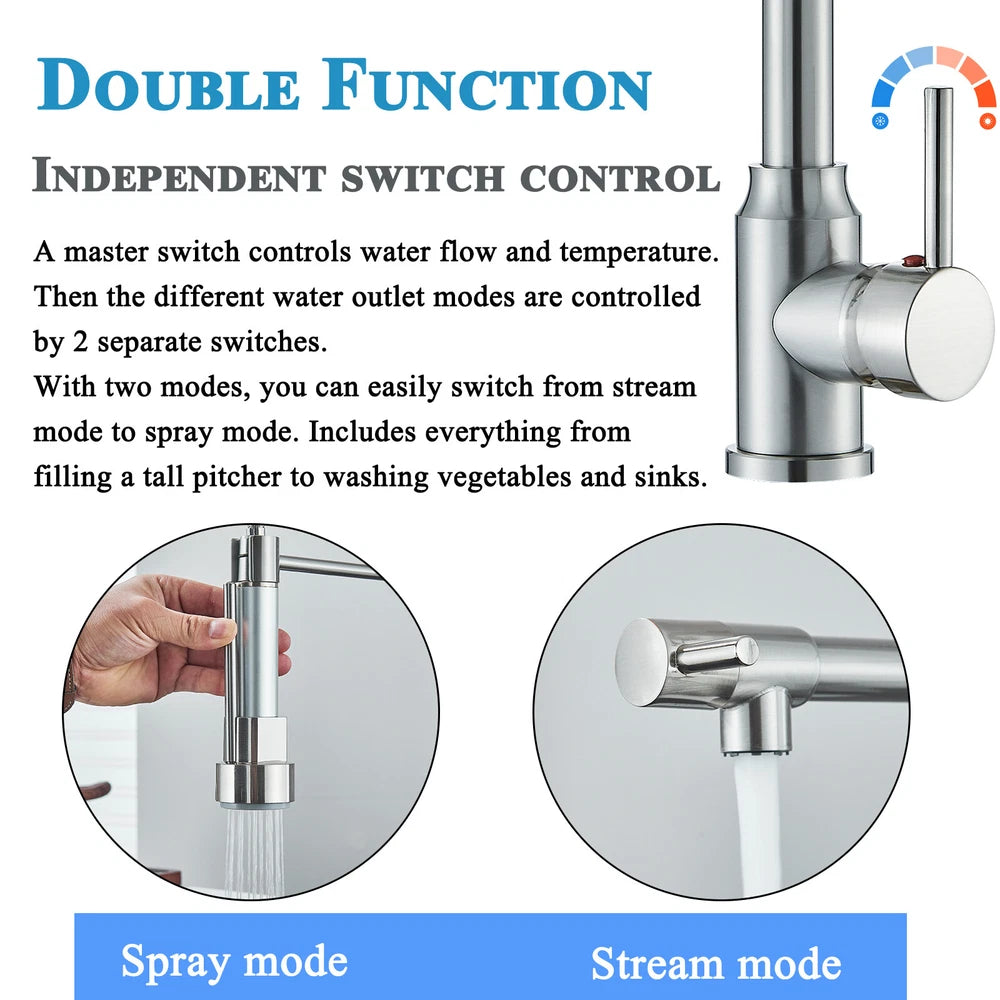 Modern Mono Pull Out Twin Kitchen Mixer Tap Sink Dual Spout Spray Single Lever