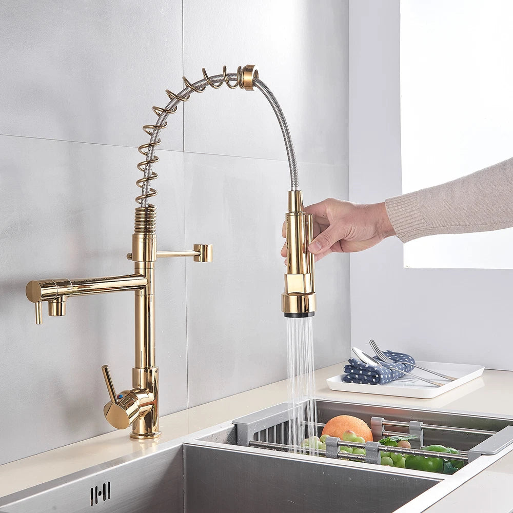 Modern Mono Pull Out Twin Kitchen Mixer Tap Sink Dual Spout Spray Single Lever