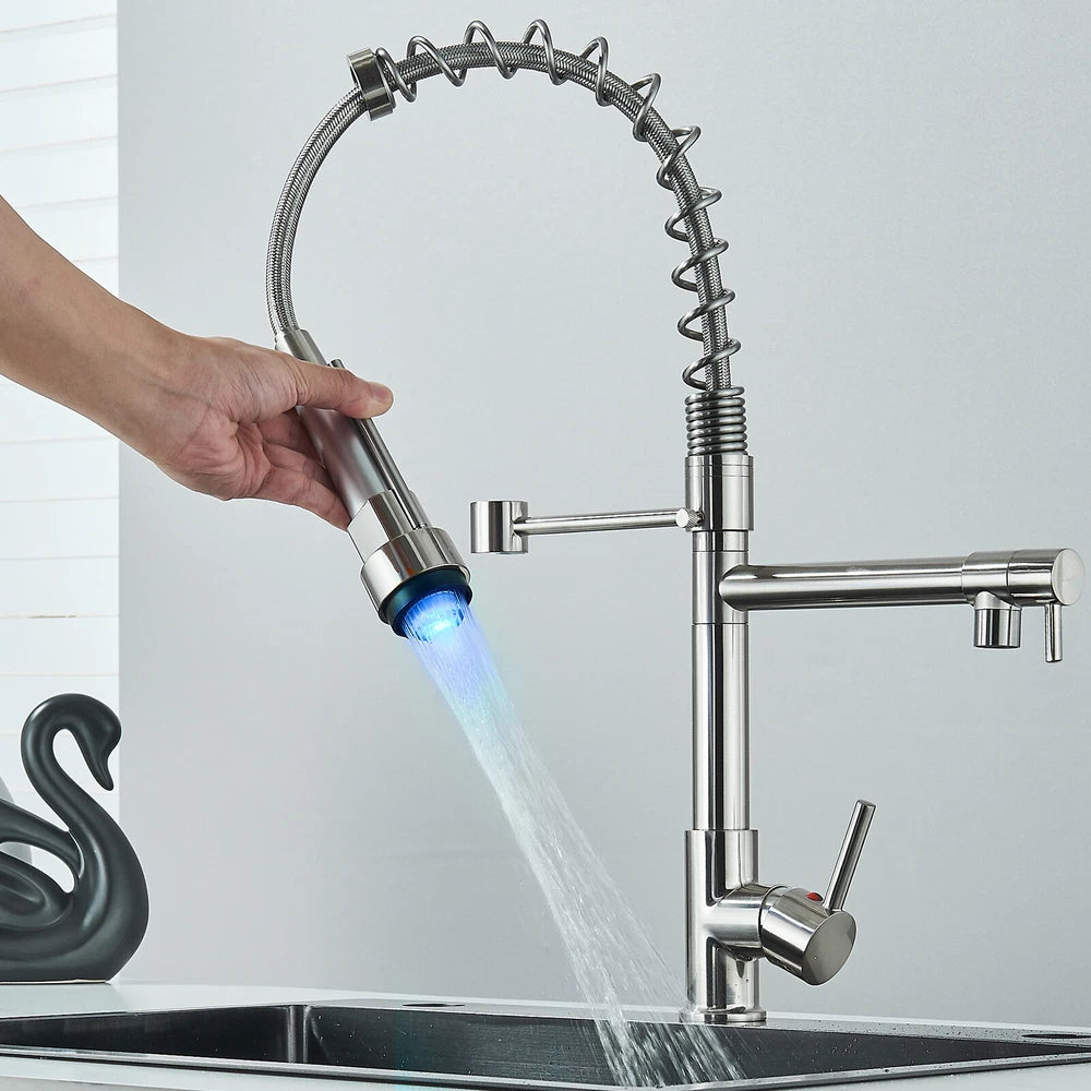 Modern Mono Pull Out Twin Kitchen Mixer Tap Sink Dual Spout Spray Single Lever