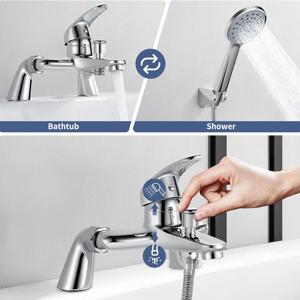 Luxury Bathroom Chrome Sink Bath Filler Tap Shower Mixer Taps with Hand Held Set