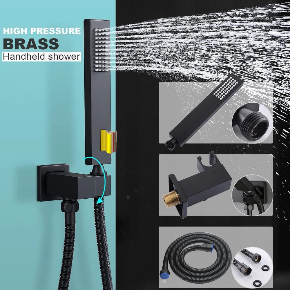 Thermostatic Concealed Shower Mixer Set Black Rain Shower Head Valve Taps Kit