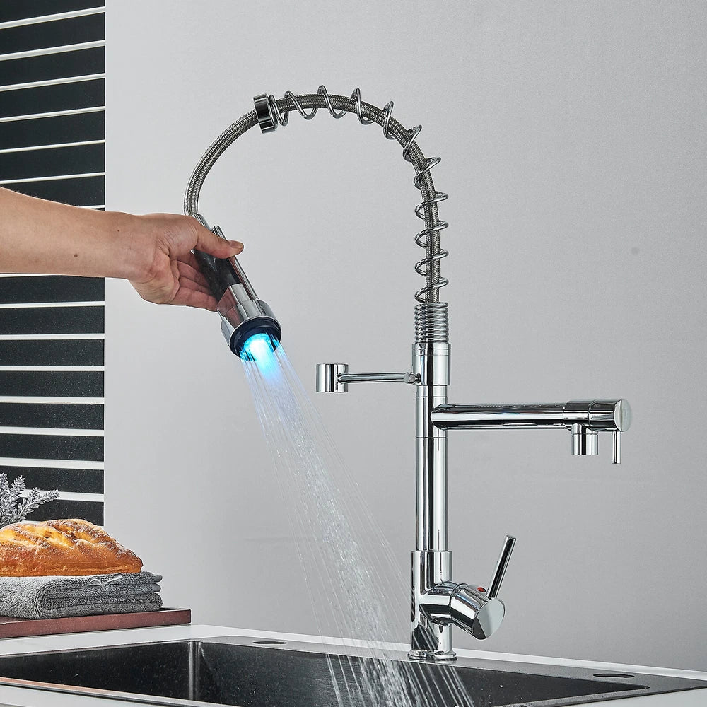 Modern Mono Pull Out Twin Kitchen Mixer Tap Sink Dual Spout Spray Single Lever