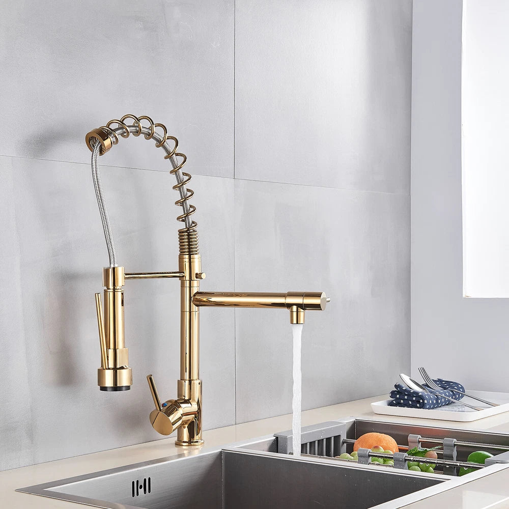 Modern Mono Pull Out Twin Kitchen Mixer Tap Sink Dual Spout Spray Single Lever