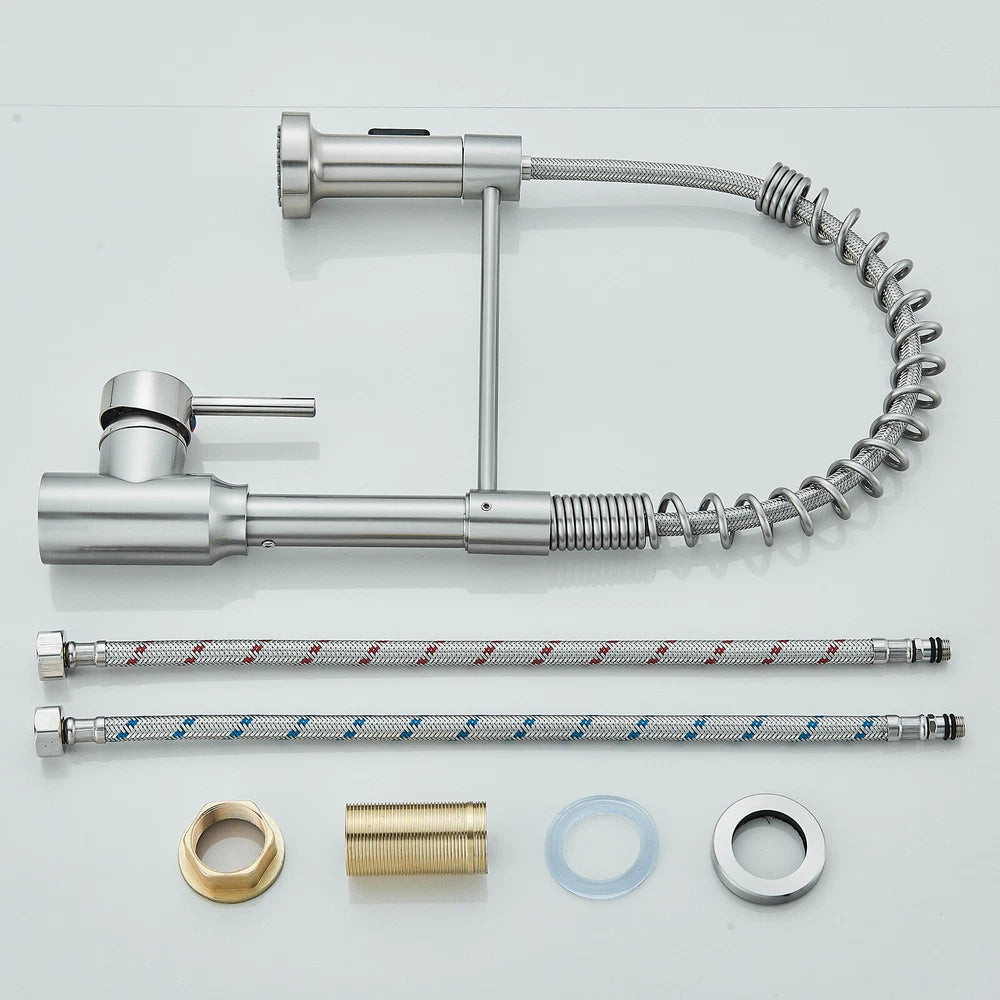 Modern Mono Pull Out Twin Kitchen Mixer Tap Sink Dual Spout Spray Single Lever