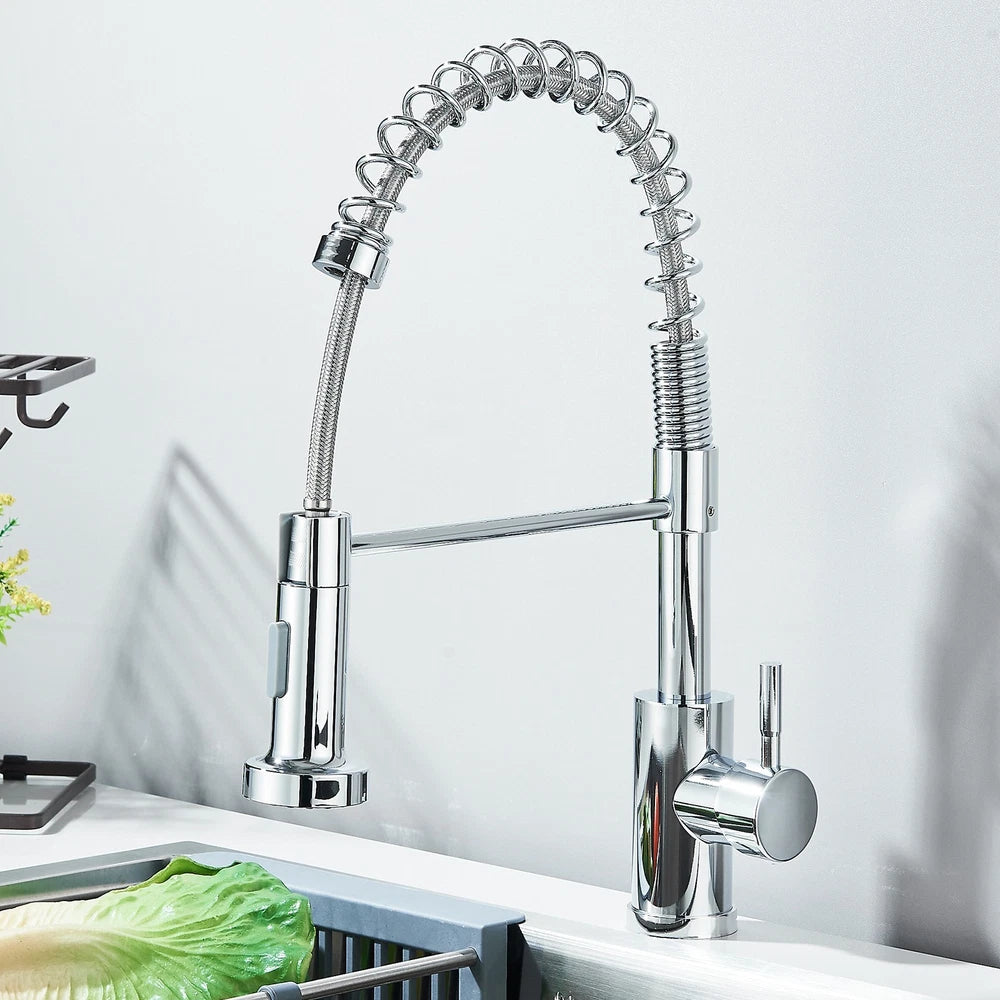 Modern Mono Pull Out Twin Kitchen Mixer Tap Sink Dual Spout Spray Single Lever