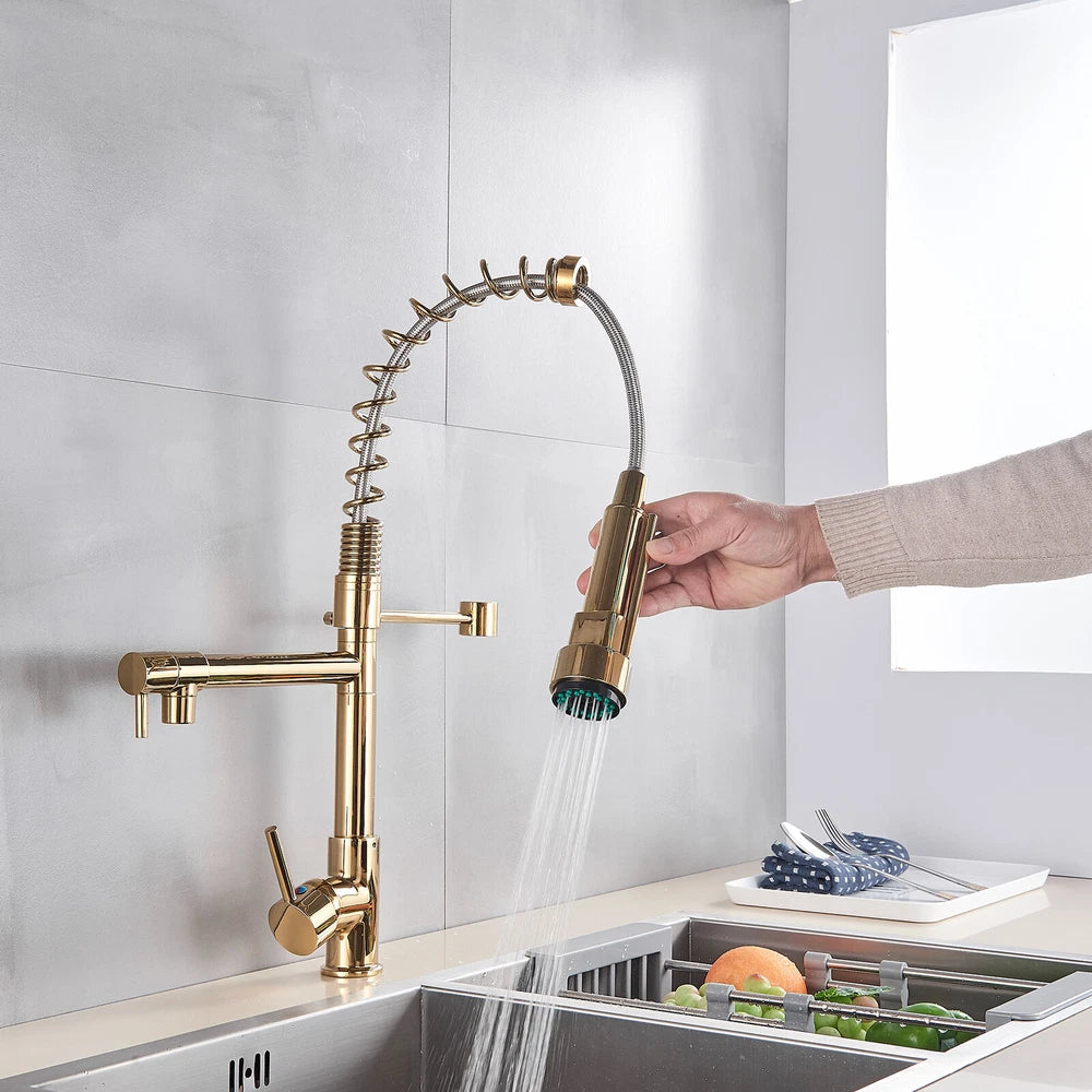 Modern Mono Pull Out Twin Kitchen Mixer Tap Sink Dual Spout Spray Single Lever